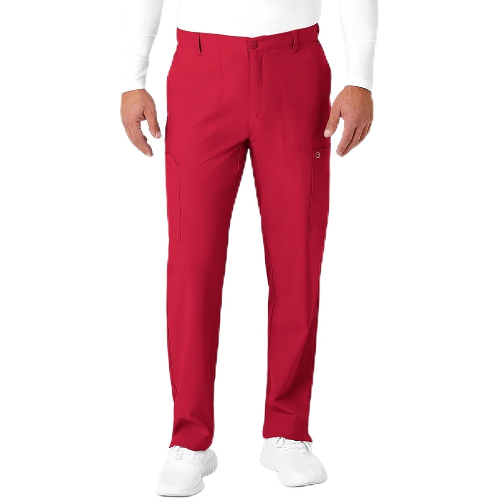 Wink W123 Men’s Flat Front Cargo Scrub Pant(Red)