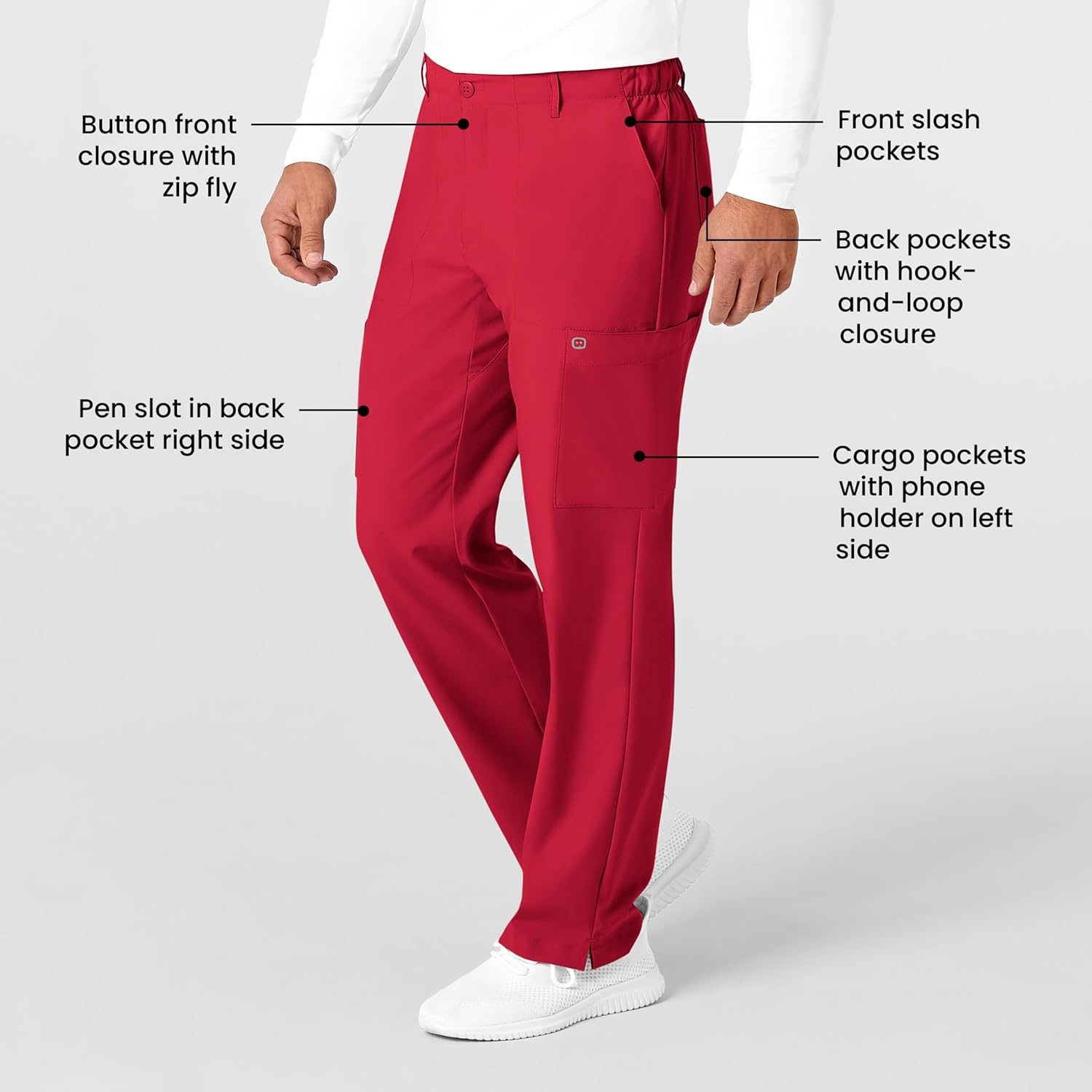 Wink W123 Men’s Flat Front Cargo Scrub Pant(Red)
