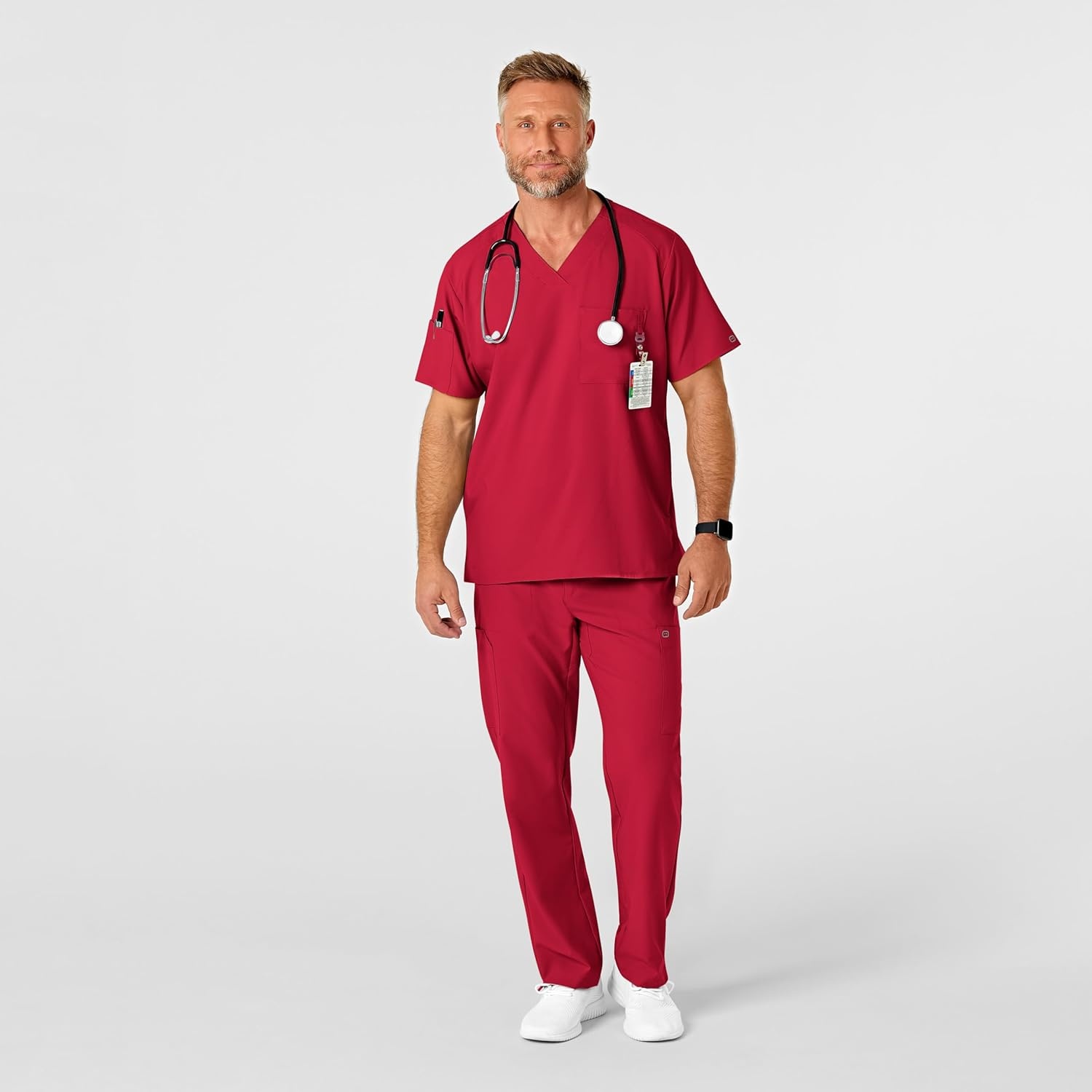 Wink W123 Men’s Flat Front Cargo Scrub Pant(Red)