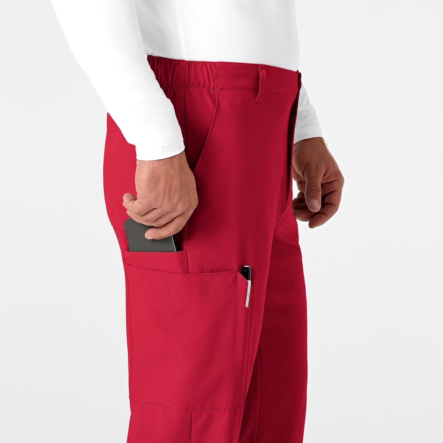 Wink W123 Men’s Flat Front Cargo Scrub Pant(Red)