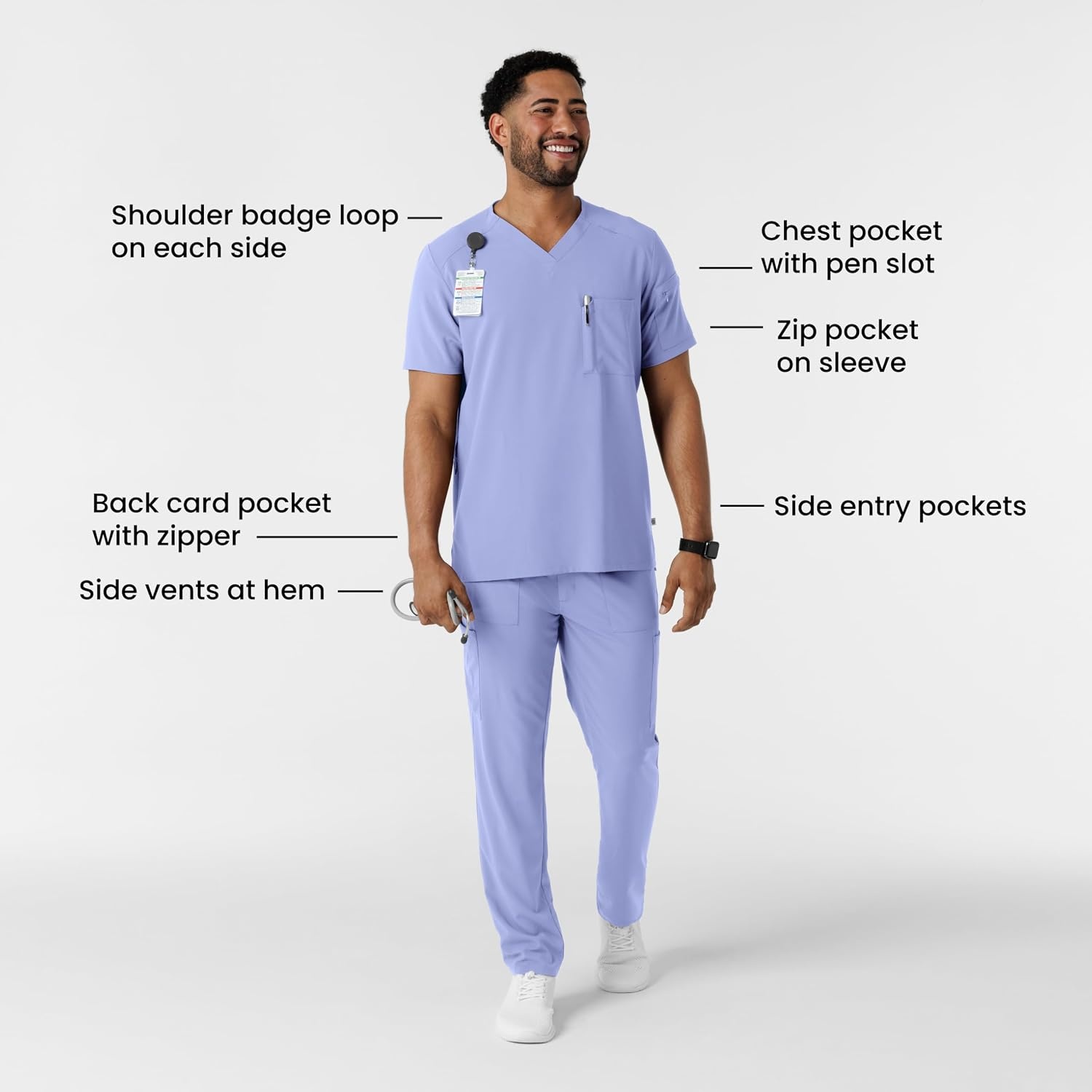 Wink Renew Men’s V-Neck 5 Pocket Scrub Top(Ceil Blue)