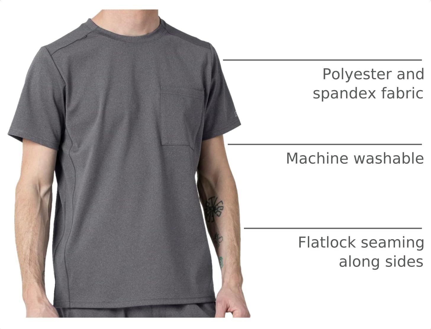 WonderWink Mens Men’s Moto Knit Crew Neck Top Medical Scrubs, Pewter Heather, Small US