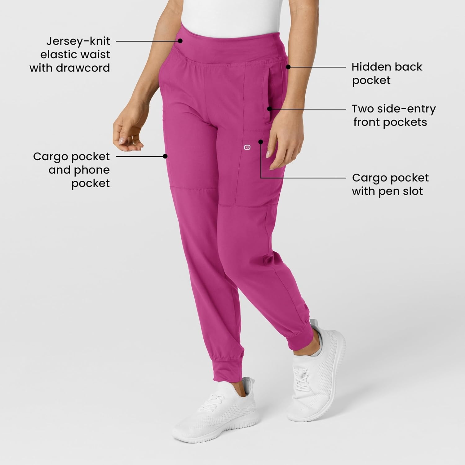 Wink W123 Women’s Comfort Waist Cargo Jogger Scrub Pant(Raspberry)