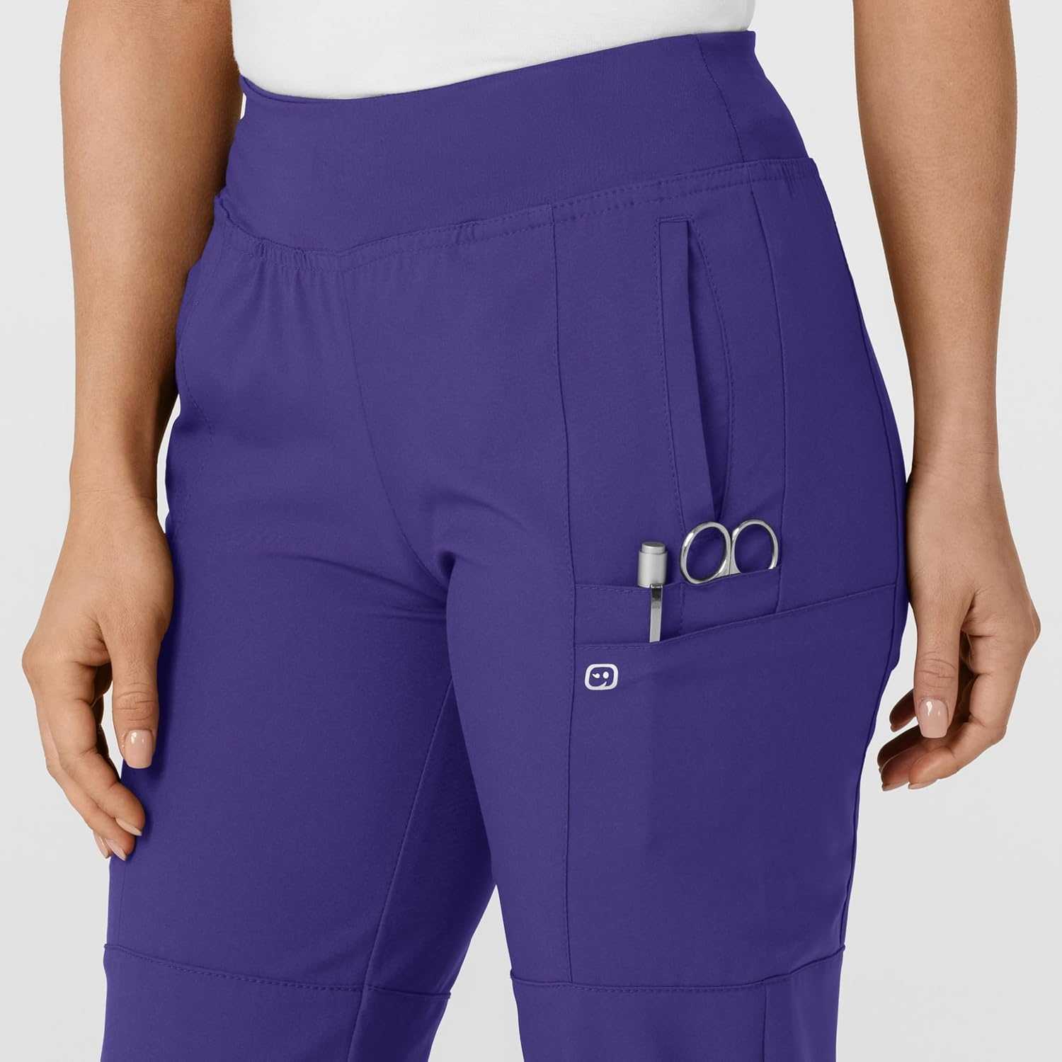 WINK Scrubs for Women, W123, Comfort Waist Cargo Joggers Pants with 8 Pockets(Grape)