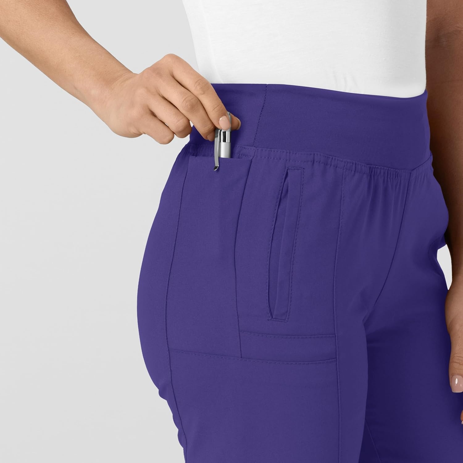WINK Scrubs for Women, W123, Comfort Waist Cargo Joggers Pants with 8 Pockets(Grape)