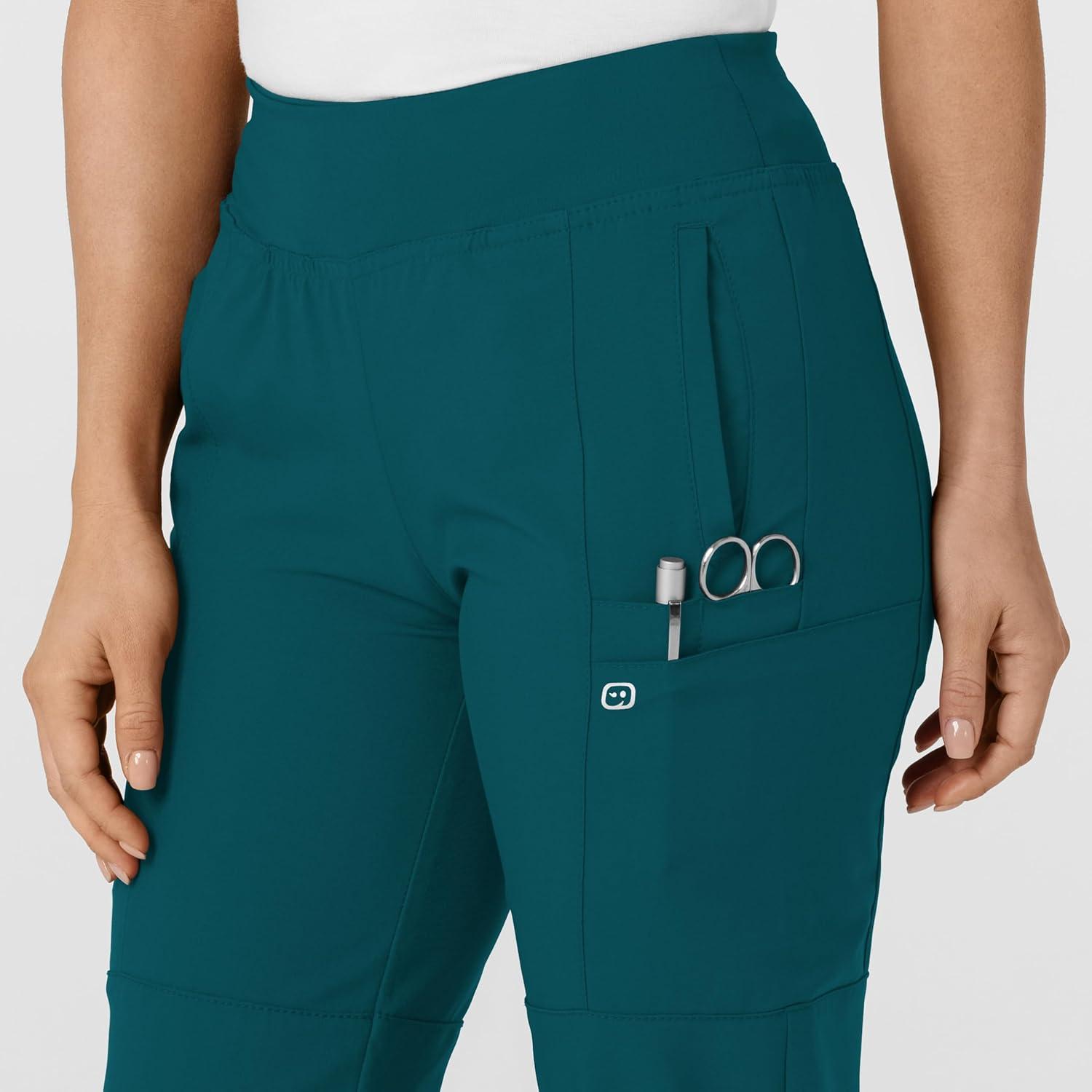 Women’s Comfort Waist Cargo Jogger Scrub Pant, Red, S(Caribbean Blue)