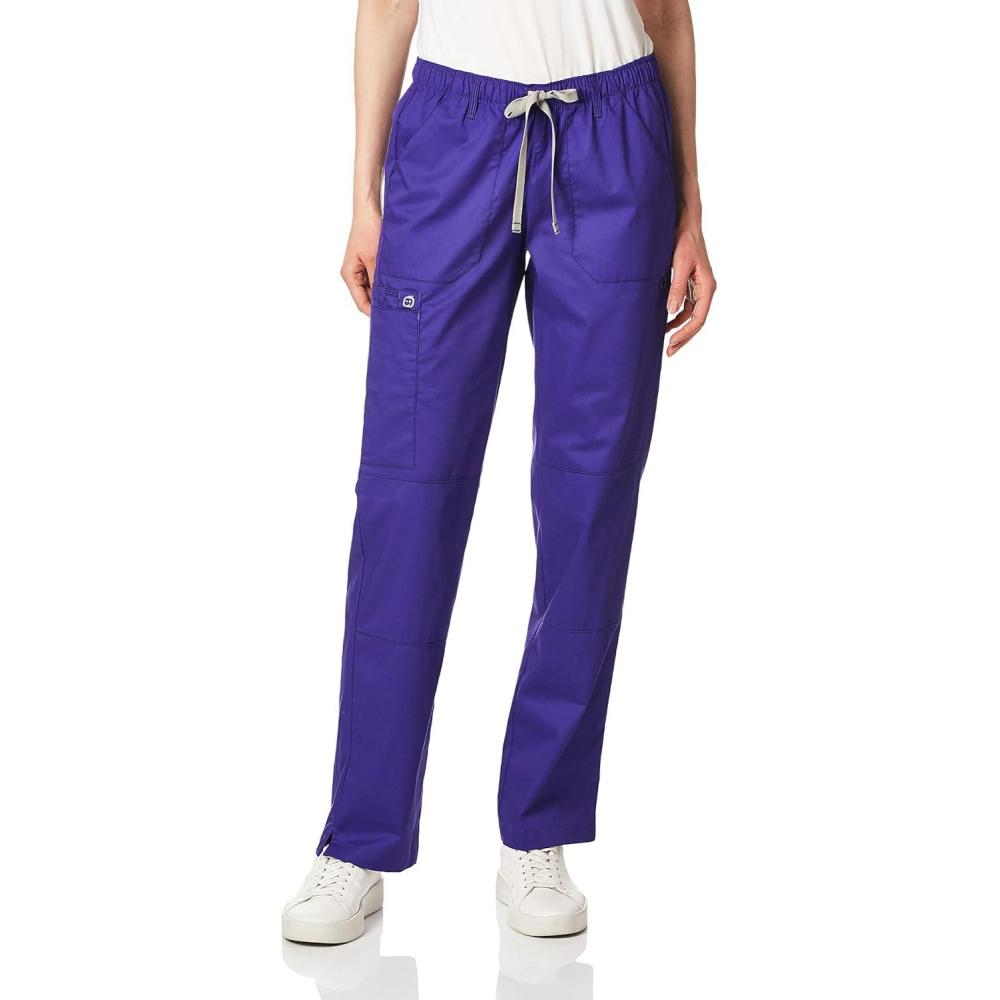 WonderWink Women’s Petite-Plus-Size Wonderwork Straight Leg Cargo Scrub Pant(Grape)