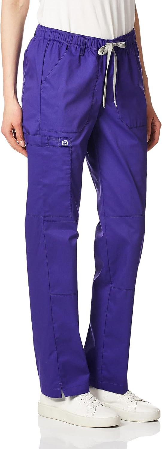 WonderWink Women’s Petite-Plus-Size Wonderwork Straight Leg Cargo Scrub Pant(Grape)