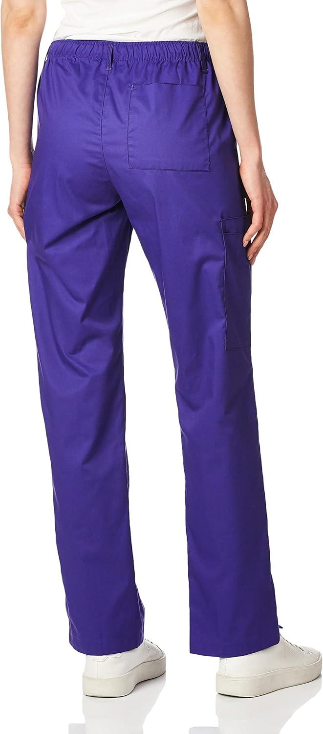 WonderWink Women’s Petite-Plus-Size Wonderwork Straight Leg Cargo Scrub Pant(Grape)