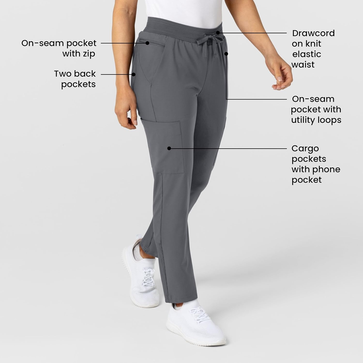 Wink W123 Women’s Flex-n-Reach Track Scrub Pant(Pewter)