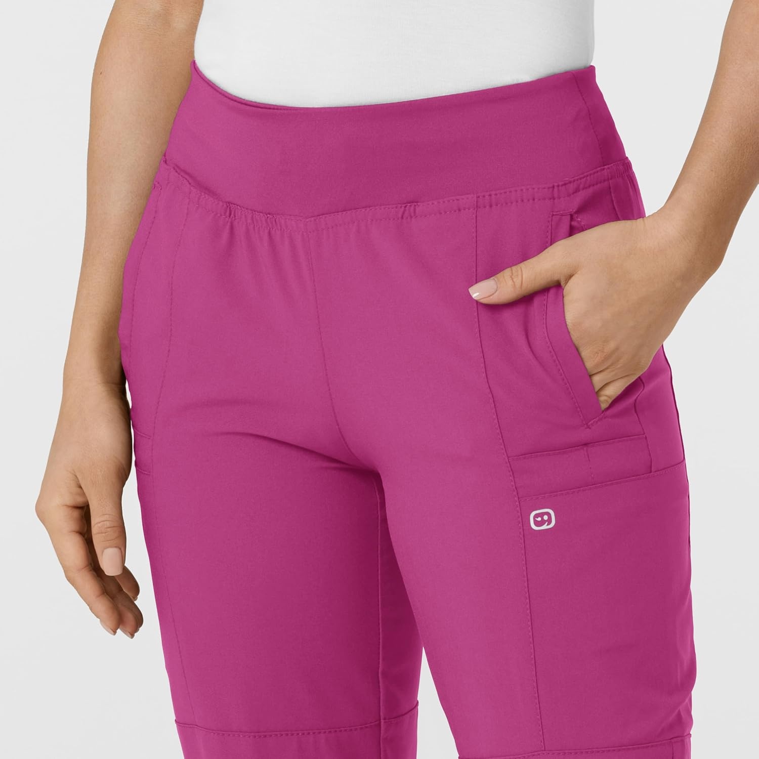 WINK Scrubs for Women, W123, Comfort Waist Cargo Joggers Pants with 8 Pockets(Raspberry)