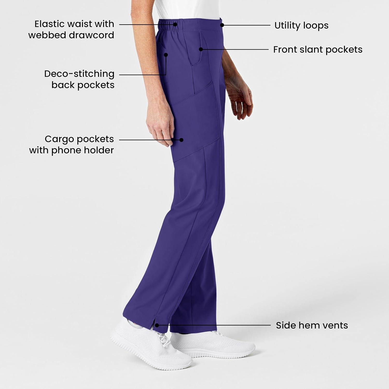Wink W123 Women’s Flat Front Cargo Scrub Pant(Grape)