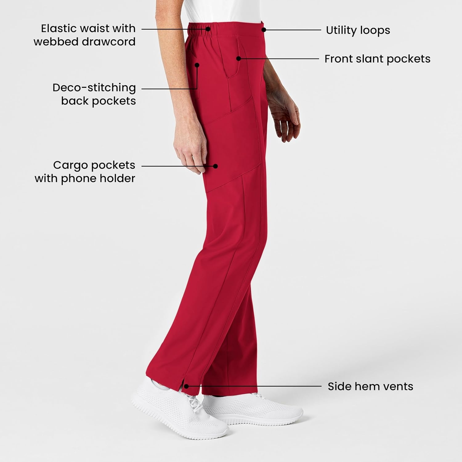 Wink W123 Women’s Flat Front Cargo Scrub Pant(Red)