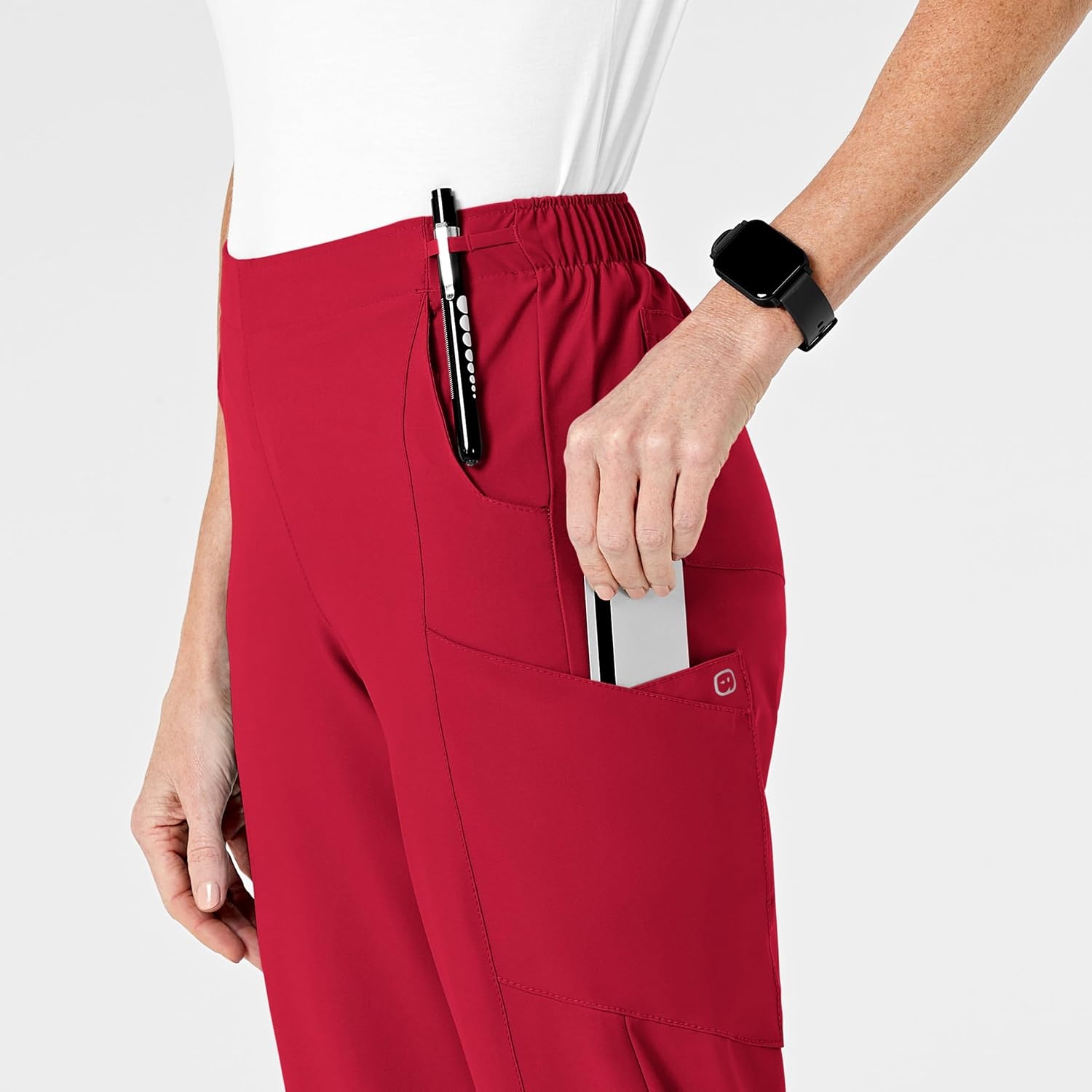 Wink W123 Women’s Flat Front Cargo Scrub Pant(Red)