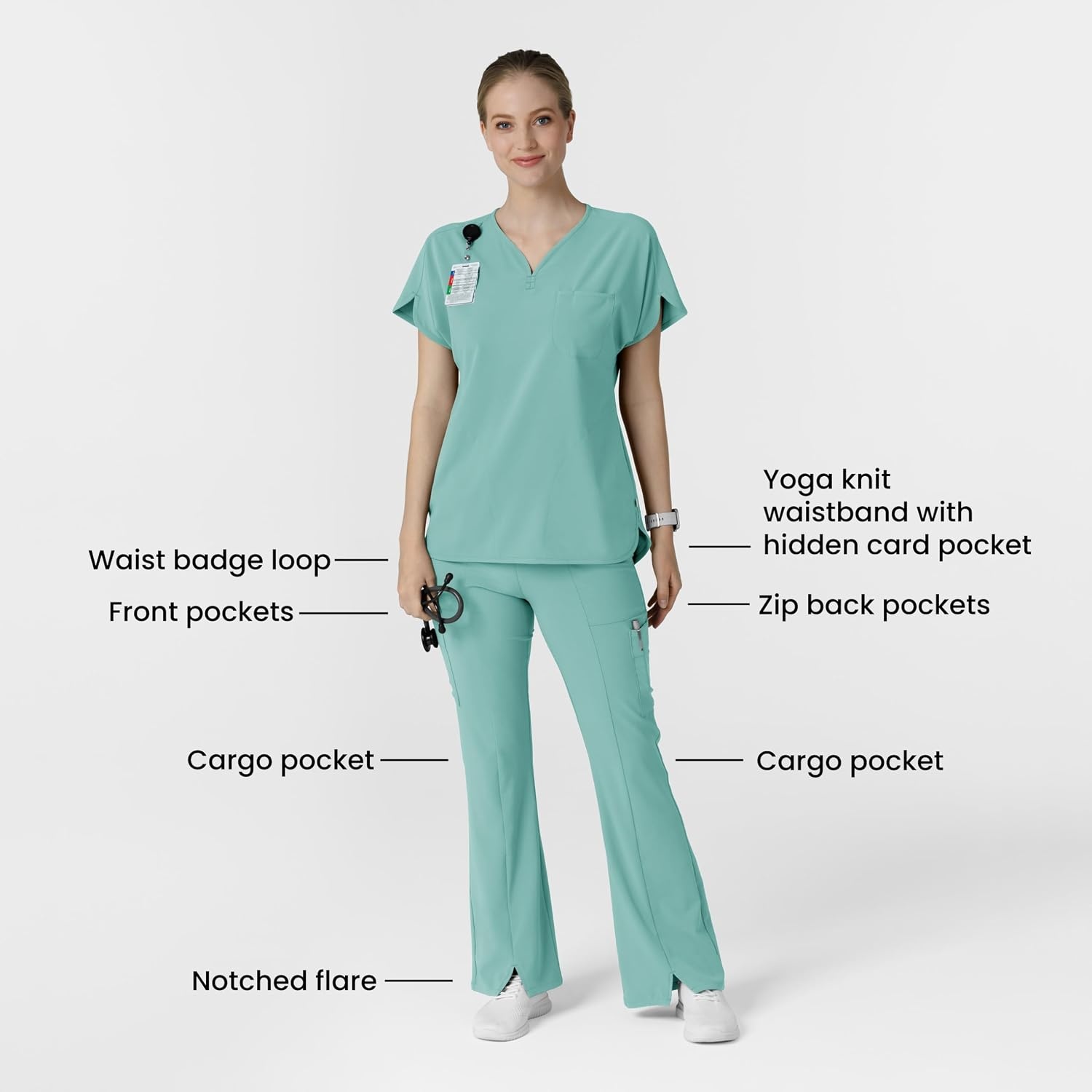Wink Scrubs for Women, Renew, Cargo Flare Pants, with 7 Pockets(Turquoise)