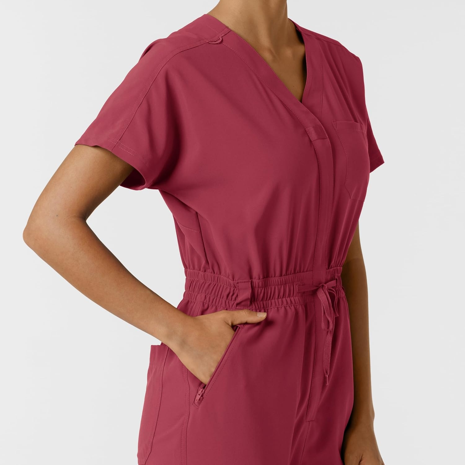 WINK RENEW Women’s Cargo Jogger Scrub Jumpsuit(Ruby)