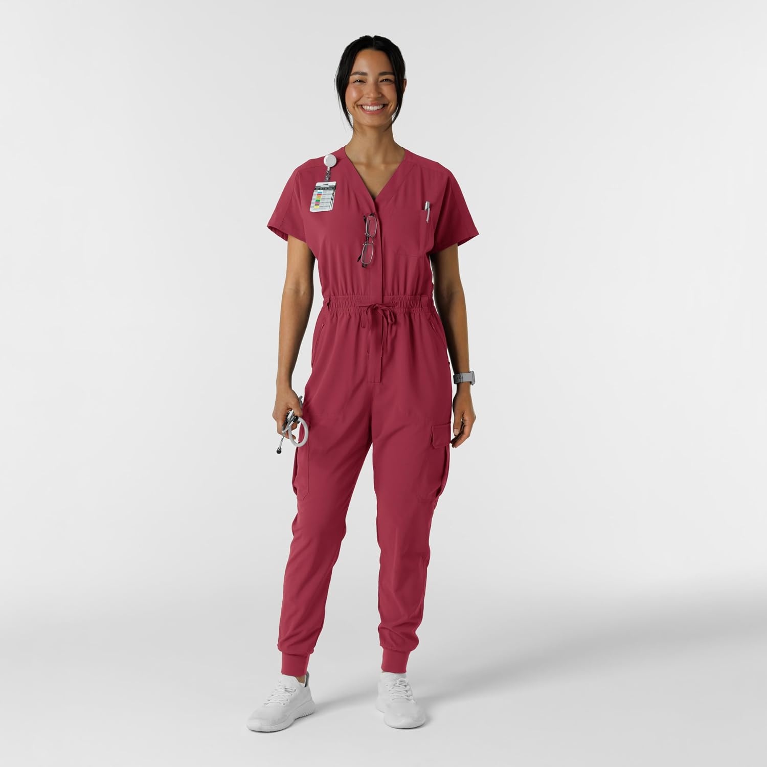 WINK RENEW Women’s Cargo Jogger Scrub Jumpsuit(Ruby)