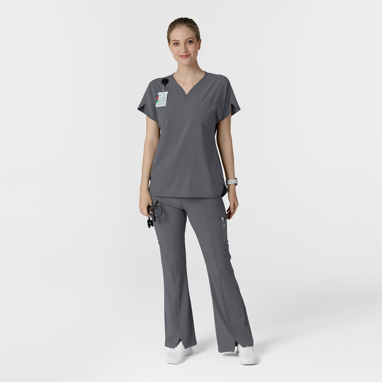 Wink Scrubs for Women, Renew, Cargo Flare Pants, with 7 Pockets(Pewter)
