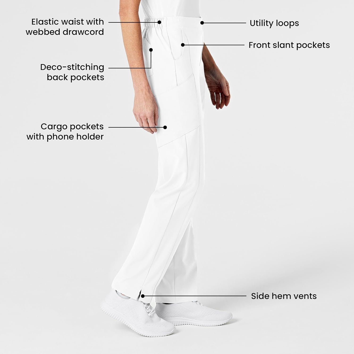 Wink W123 Women’s Flat Front Cargo Scrub Pant(White)