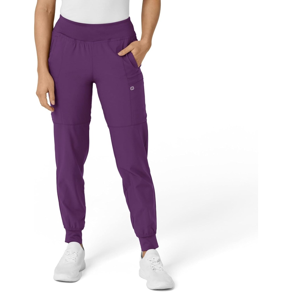 WINK Scrubs for Women, W123, Comfort Waist Cargo Joggers Pants with 8 Pockets(Eggplant)