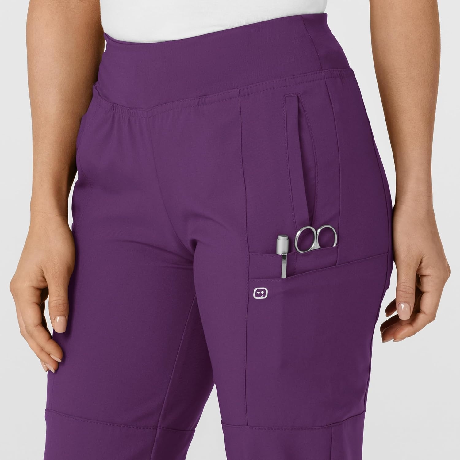 WINK Scrubs for Women, W123, Comfort Waist Cargo Joggers Pants with 8 Pockets(Eggplant)