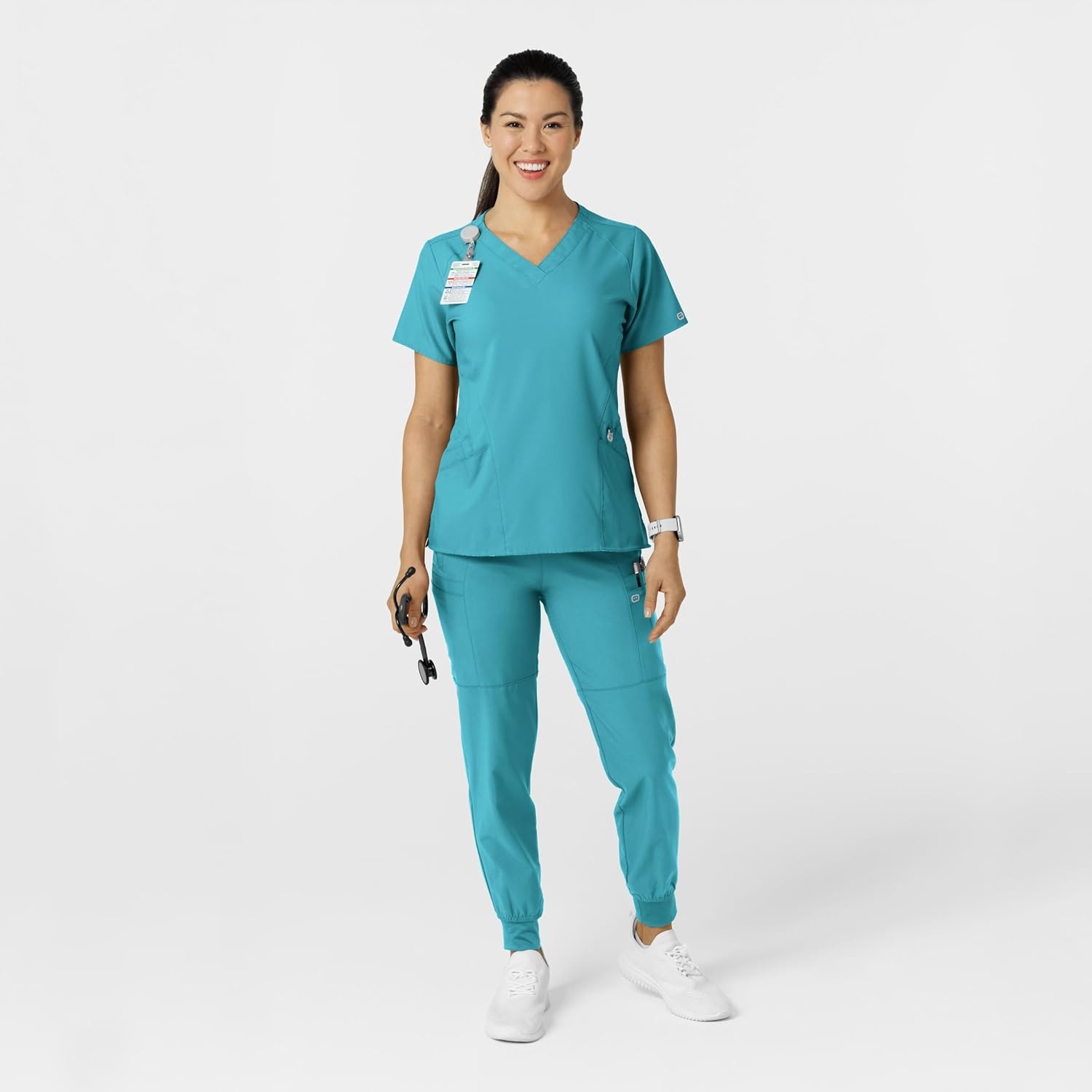 WINK Scrubs for Women, W123, Comfort Waist Cargo Joggers Pants with 8 Pockets(Teal Blue)