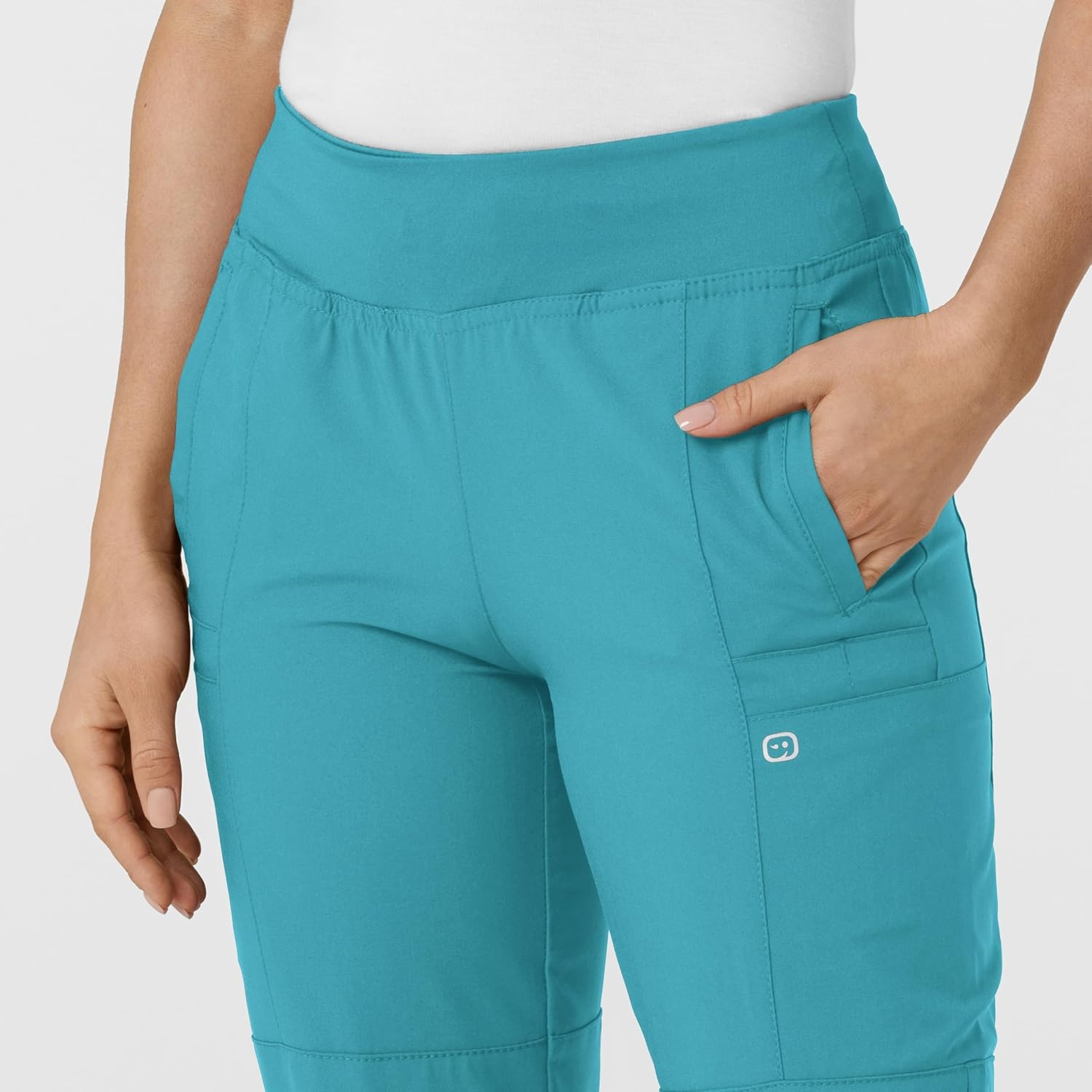 WINK Scrubs for Women, W123, Comfort Waist Cargo Joggers Pants with 8 Pockets(Teal Blue)