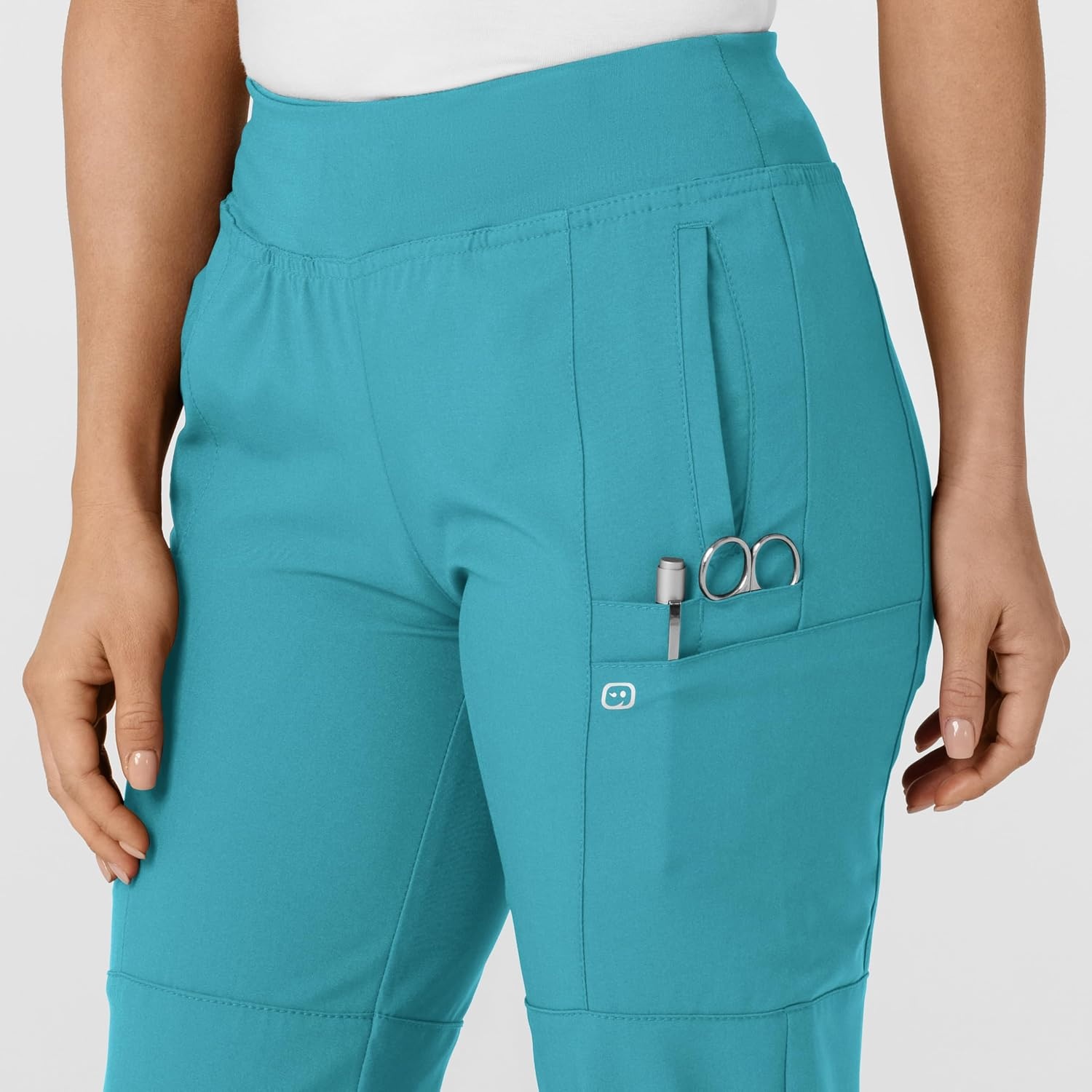 WINK Scrubs for Women, W123, Comfort Waist Cargo Joggers Pants with 8 Pockets(Teal Blue)