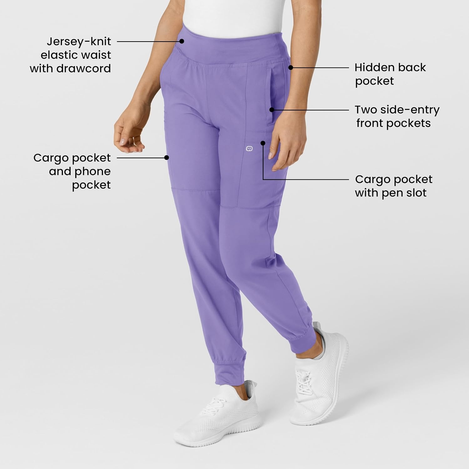 Wink W123 Women’s Comfort Waist Cargo Jogger Scrub Pant(Iris Purple)