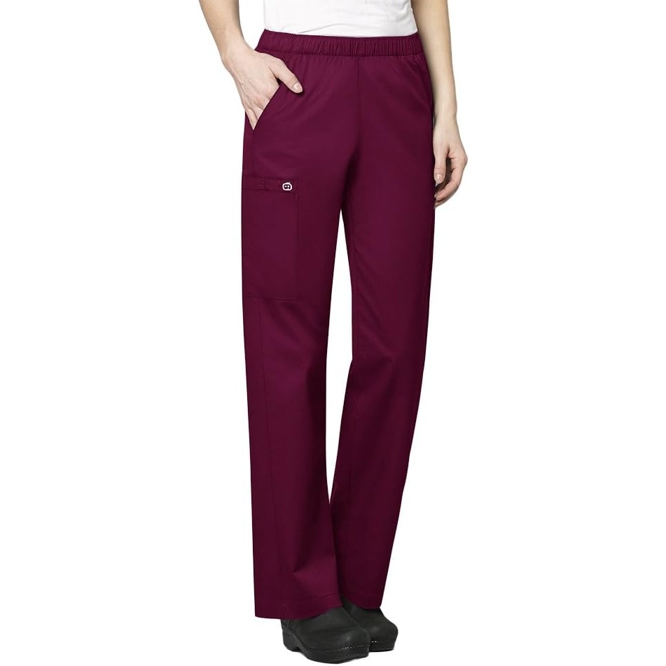 Wink WonderWORK Women’s Pull-On Cargo Scrub Pant, Wine, XS