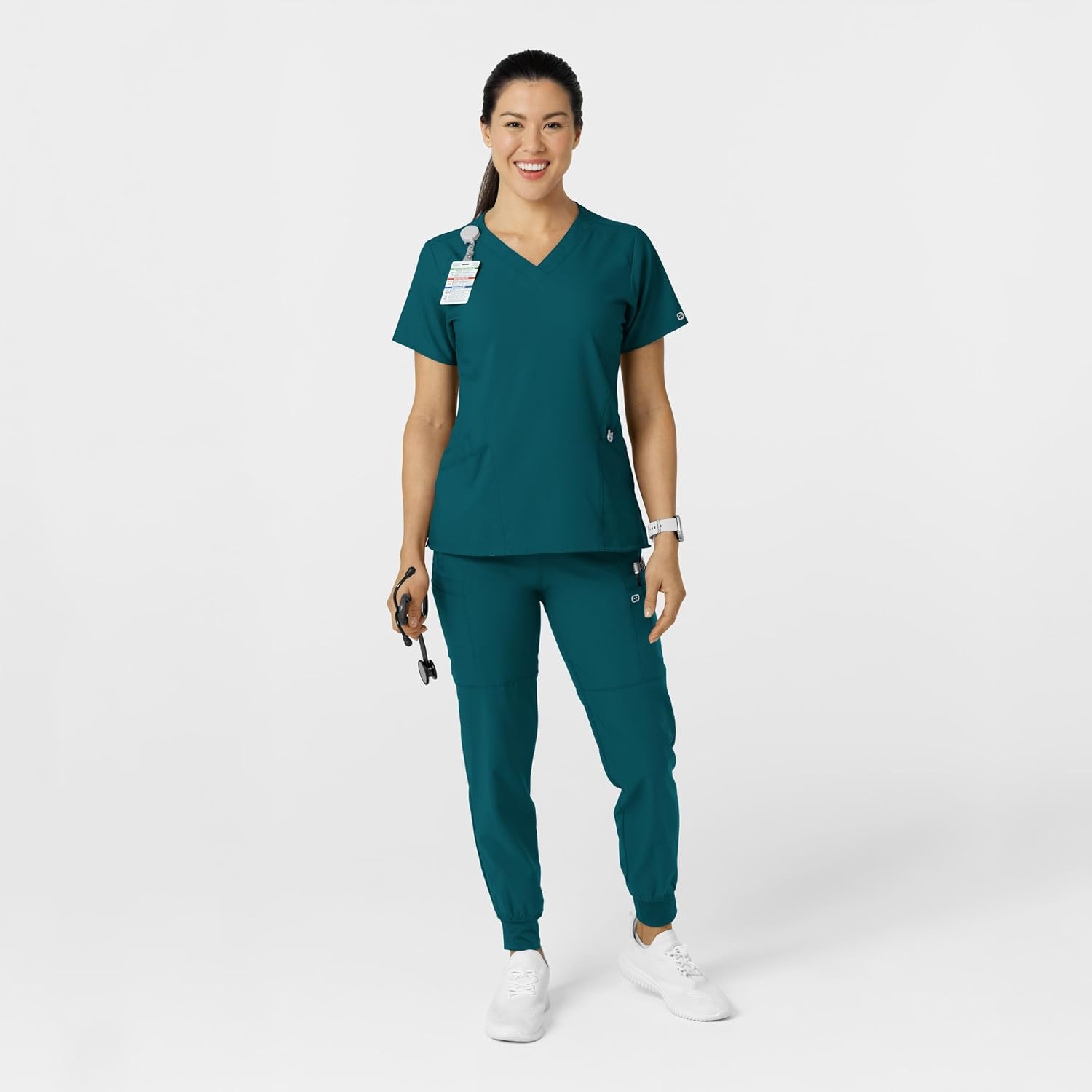 WINK Scrubs for Women, W123, Comfort Waist Cargo Joggers Pants with 8 Pockets(Caribbean Blue)