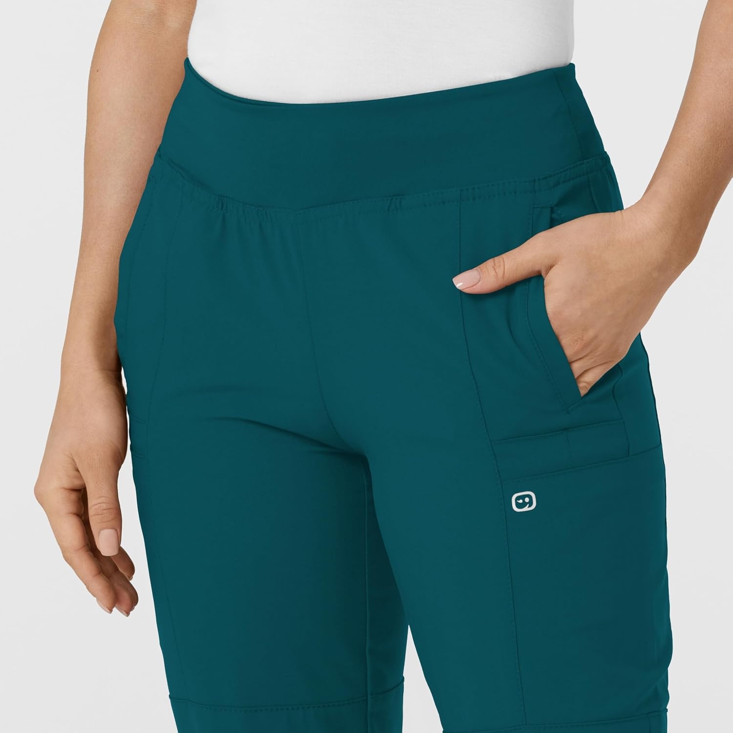 WINK Scrubs for Women, W123, Comfort Waist Cargo Joggers Pants with 8 Pockets(Caribbean Blue)