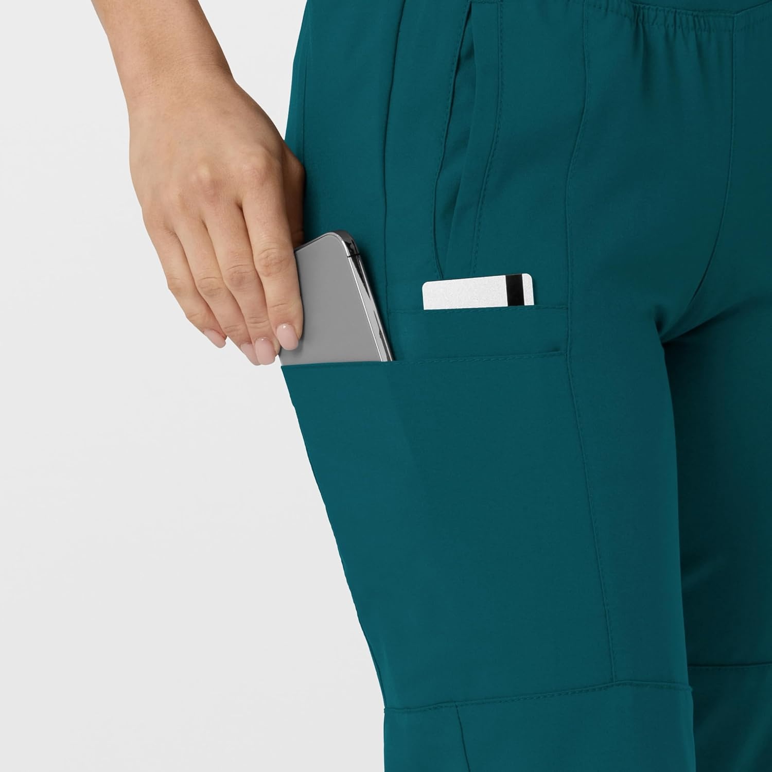 WINK Scrubs for Women, W123, Comfort Waist Cargo Joggers Pants with 8 Pockets(Caribbean Blue)