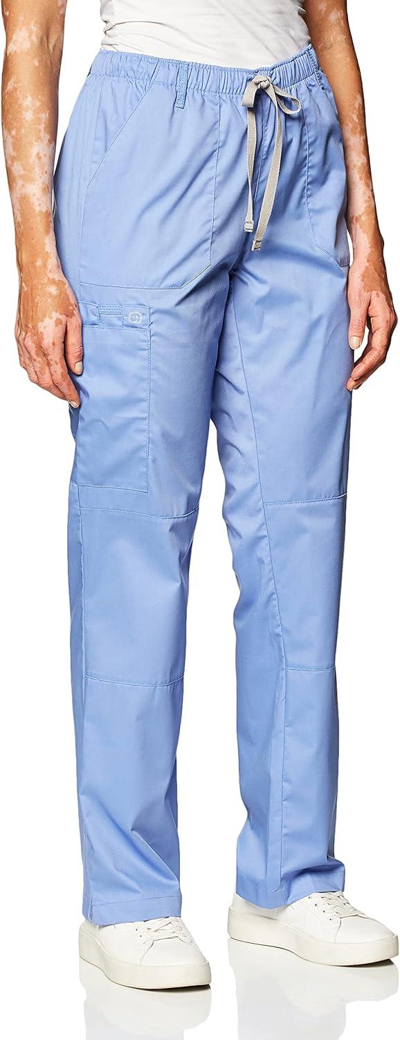 WonderWink Women’s Petite-Plus-Size Wonderwork Straight Leg Cargo Scrub Pant(Ceil Blue)