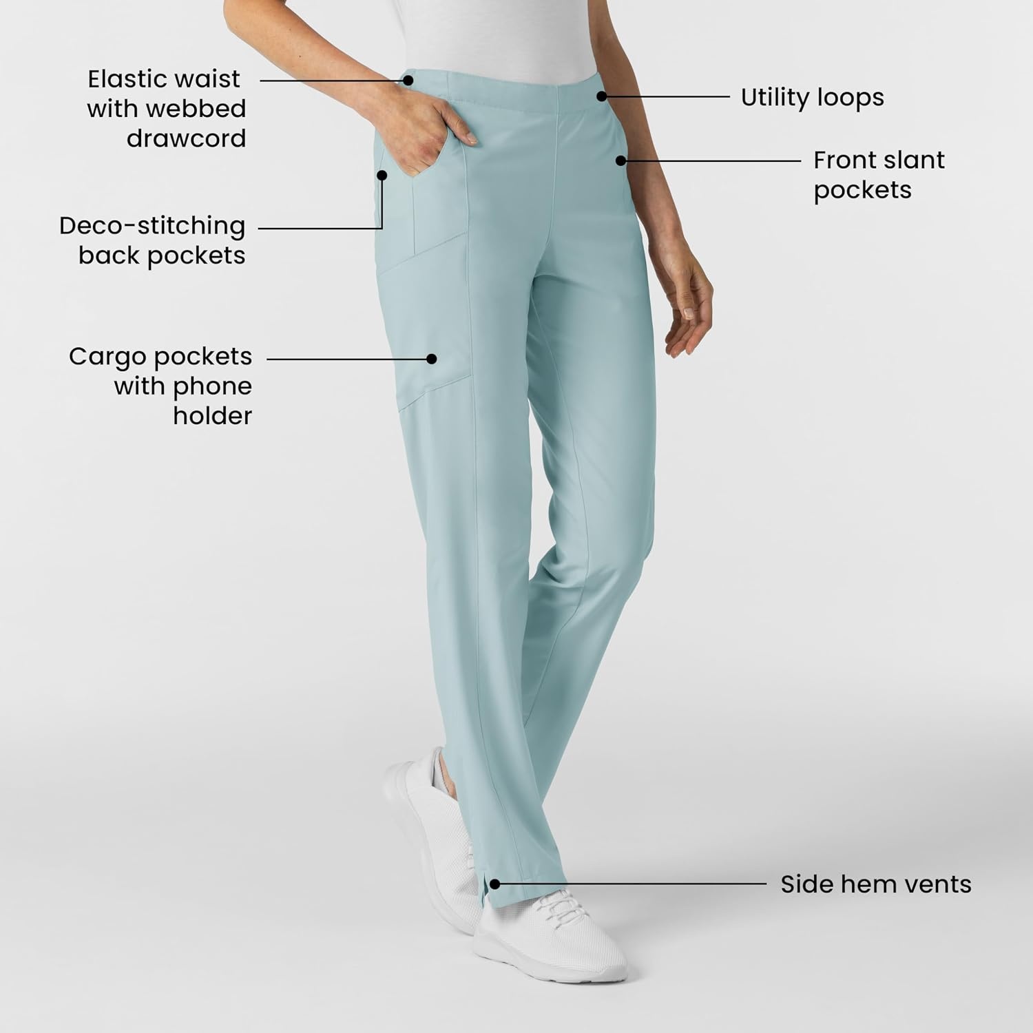Wink W123 Women’s Flat Front Cargo Scrub Pant(Sky Blue)