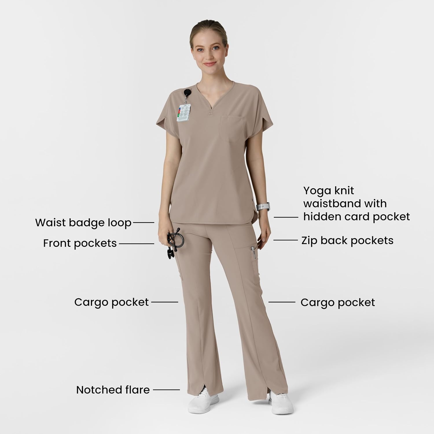 Wink Scrubs for Women, Renew, Cargo Flare Pants, with 7 Pockets(Haze)