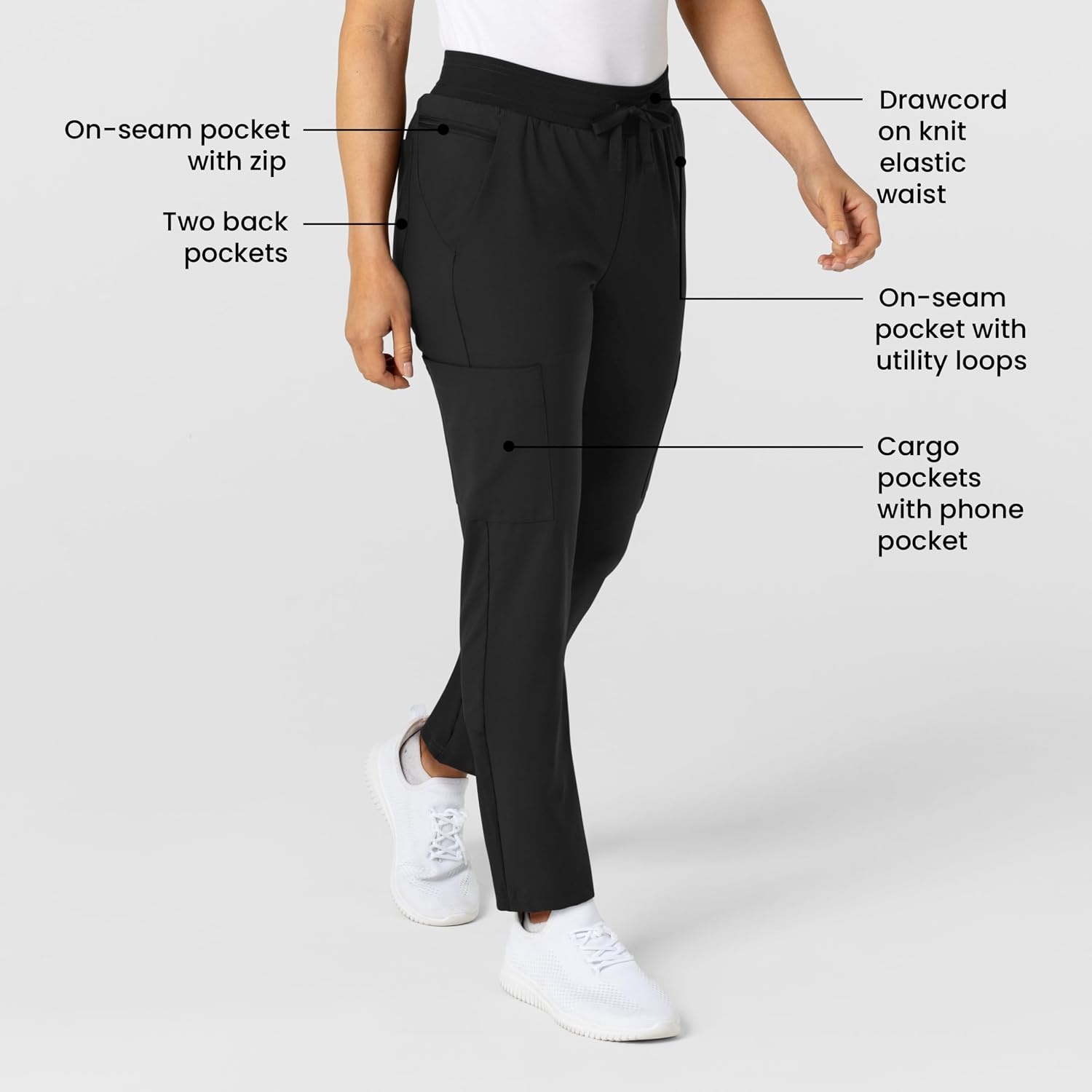Wink W123 Women’s Flex-n-Reach Track Scrub Pant(Black)
