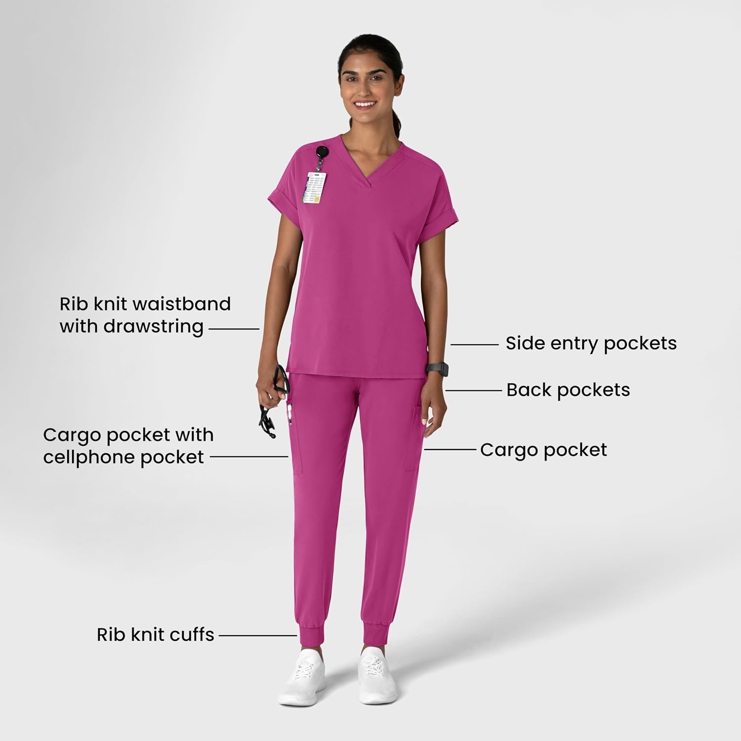 Wink Women’s Women’s Jogger Utility Scrub Pant(Raspberry)