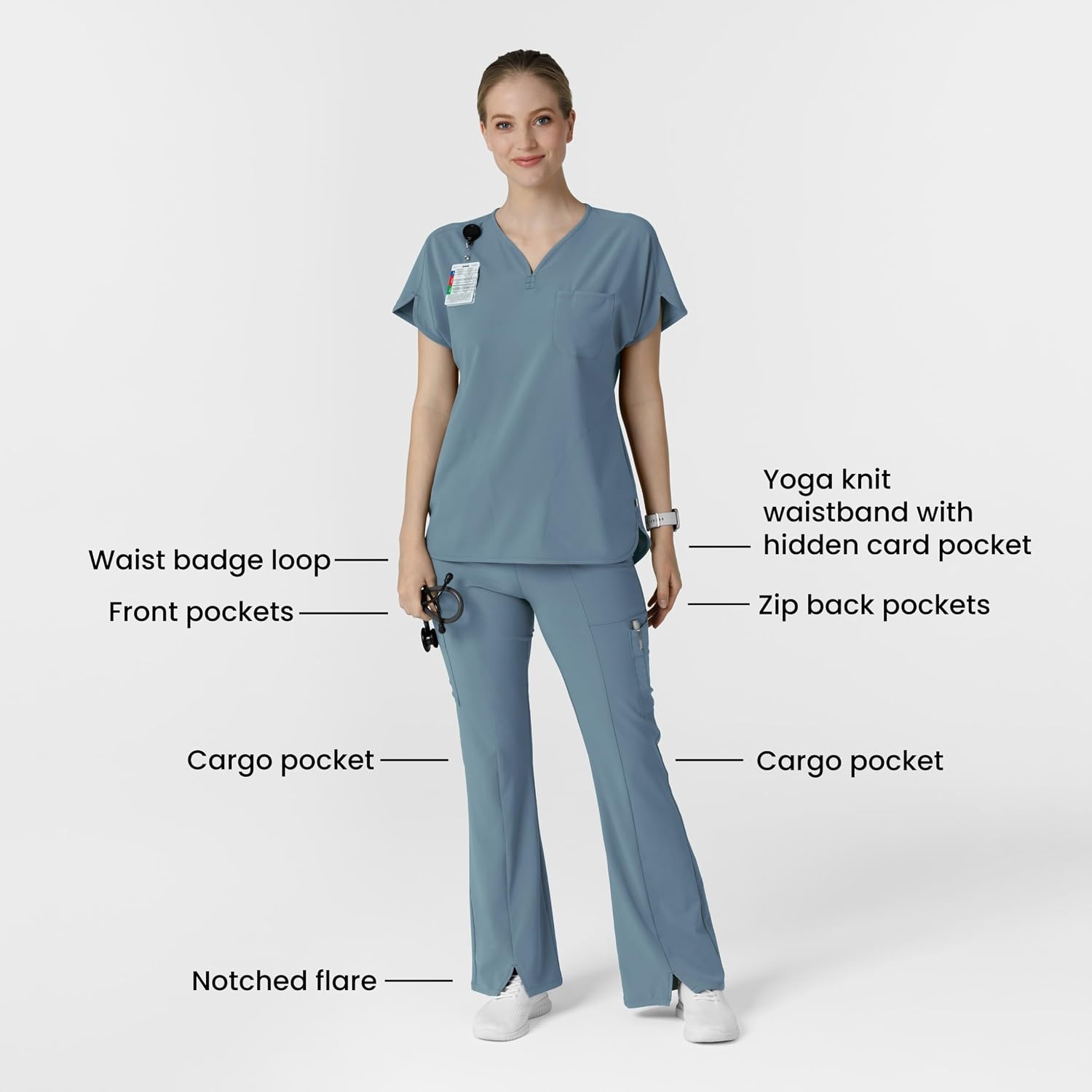 Wink Scrubs for Women, Renew, Cargo Flare Pants, with 7 Pockets(Elemental Blue)
