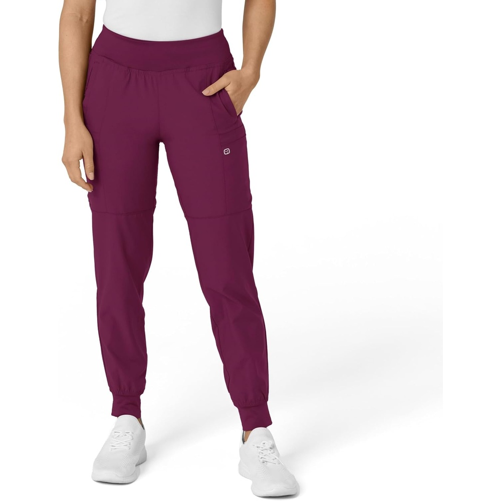 WINK Scrubs for Women, W123, Comfort Waist Cargo Joggers Pants with 8 Pockets(Wine)