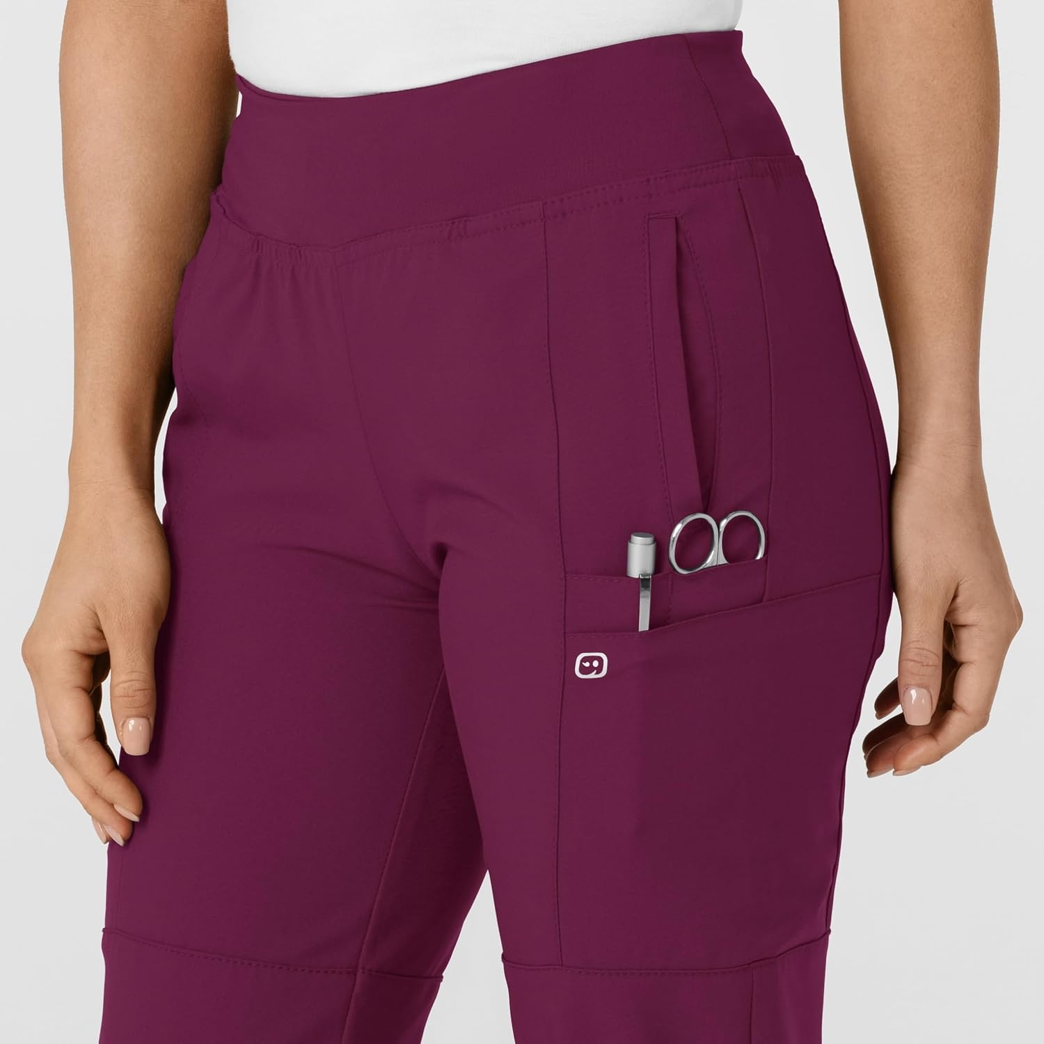 WINK Scrubs for Women, W123, Comfort Waist Cargo Joggers Pants with 8 Pockets(Wine)