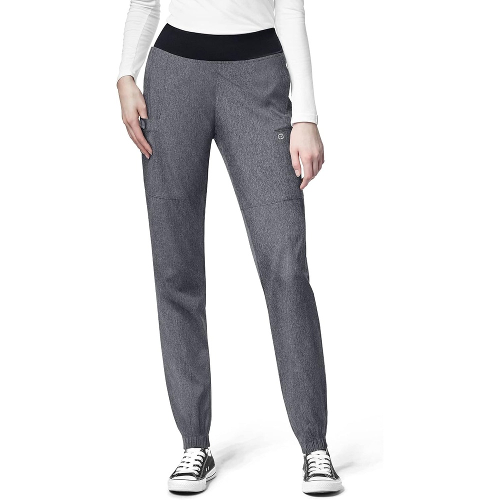 Wink W123 Women’s Comfort Waist Cargo Jogger Scrub Pant with 8 Pockets, Charcoal Heather, Large