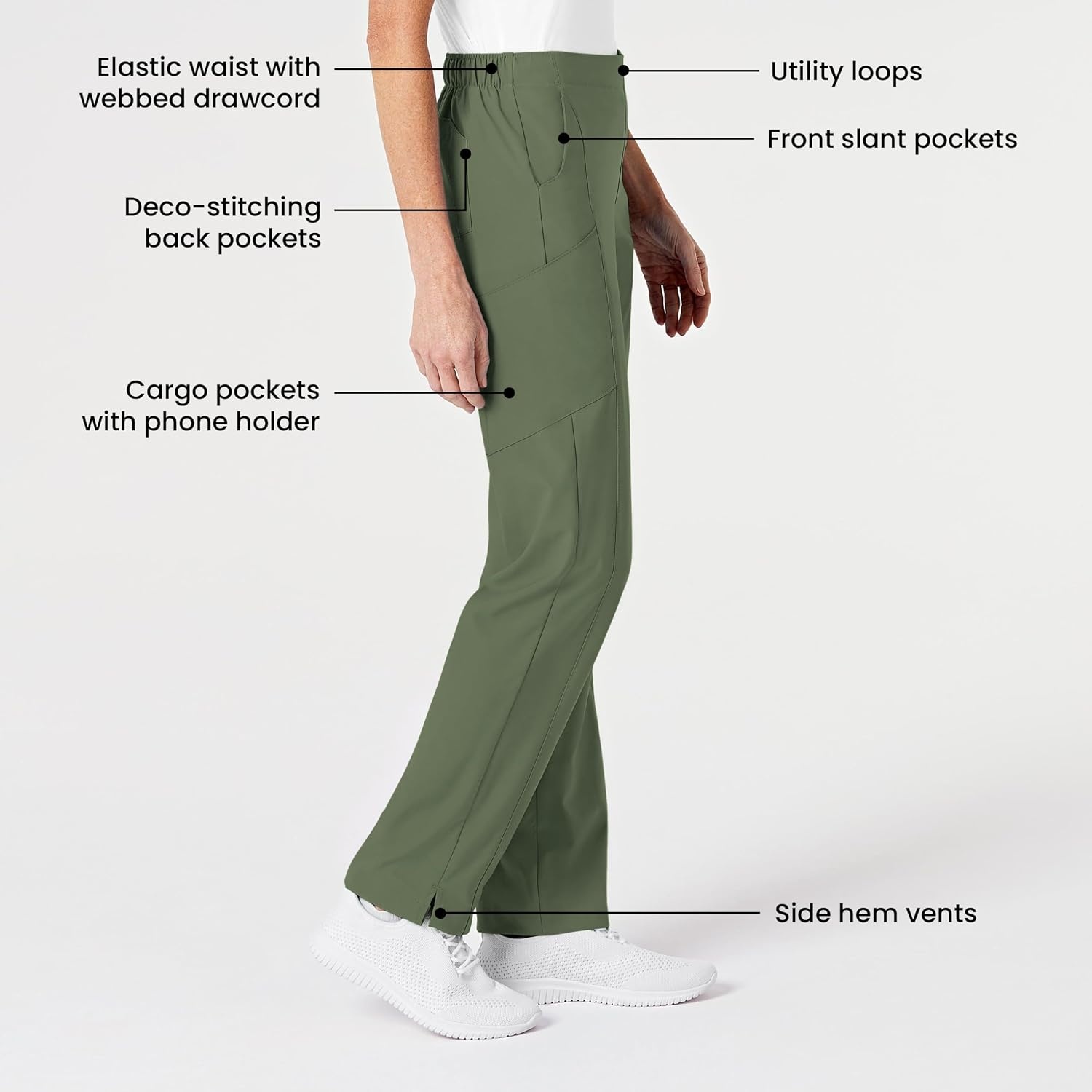 Wink W123 Women’s Flat Front Cargo Scrub Pant(Olive)