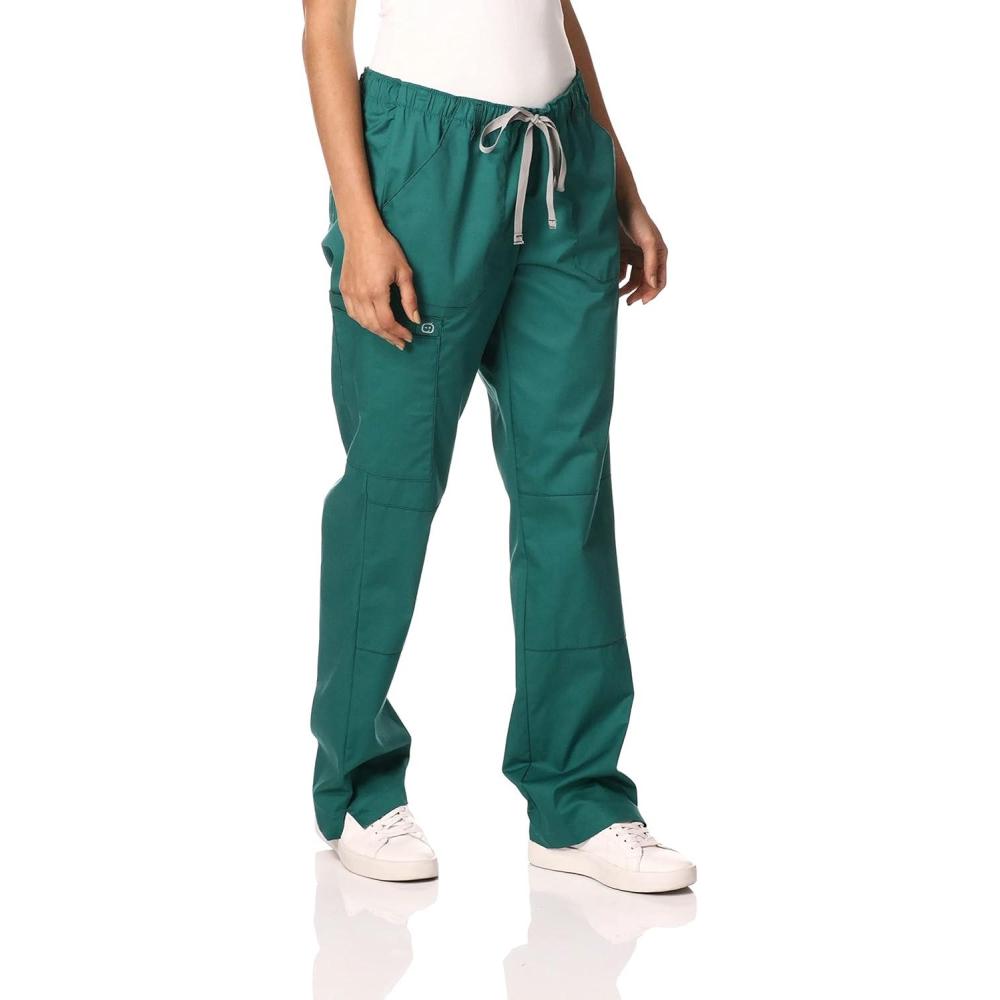 WonderWink Women’s Petite-Plus-Size Wonderwork Straight Leg Cargo Scrub Pant(Hunter)