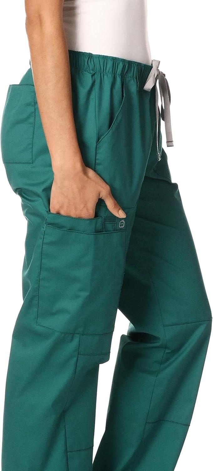 WonderWink Women’s Petite-Plus-Size Wonderwork Straight Leg Cargo Scrub Pant(Hunter)