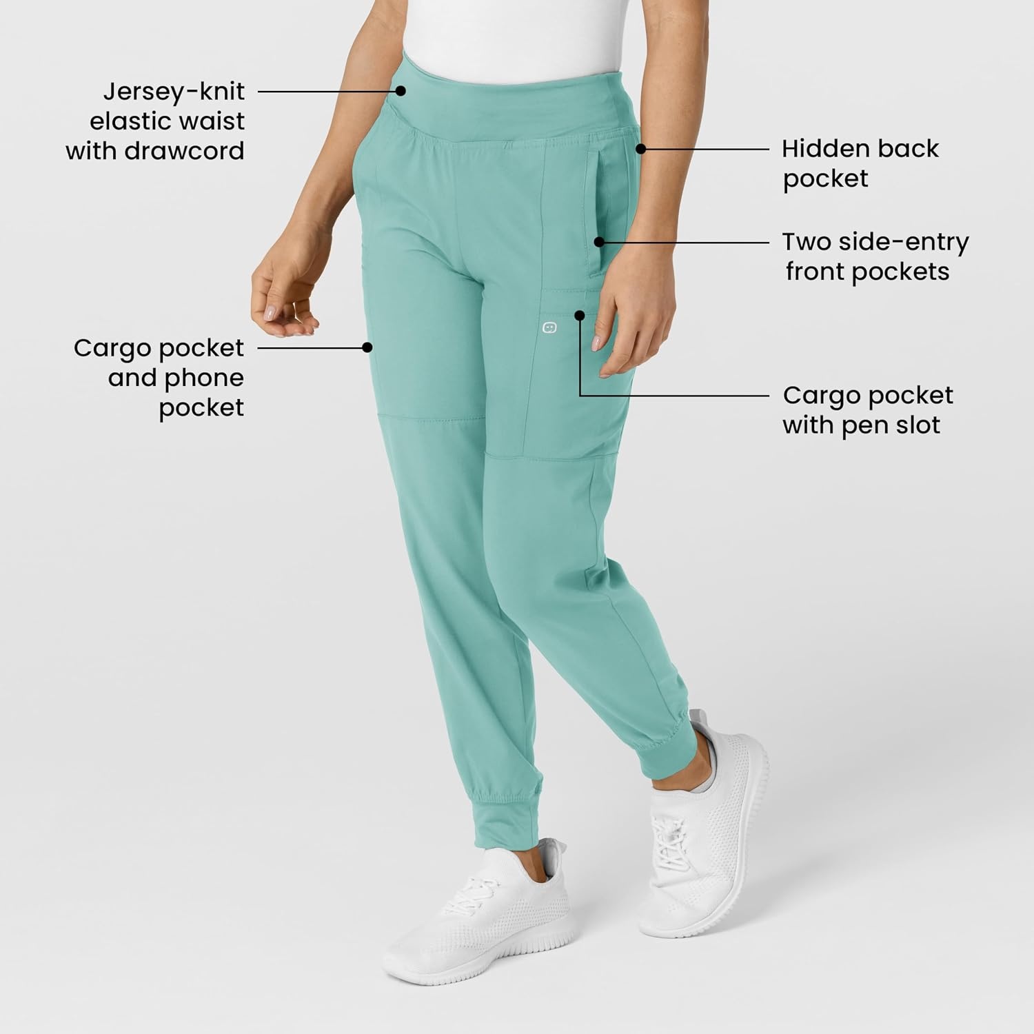 Wink W123 Women’s Comfort Waist Cargo Jogger Scrub Pant(Turquoise)