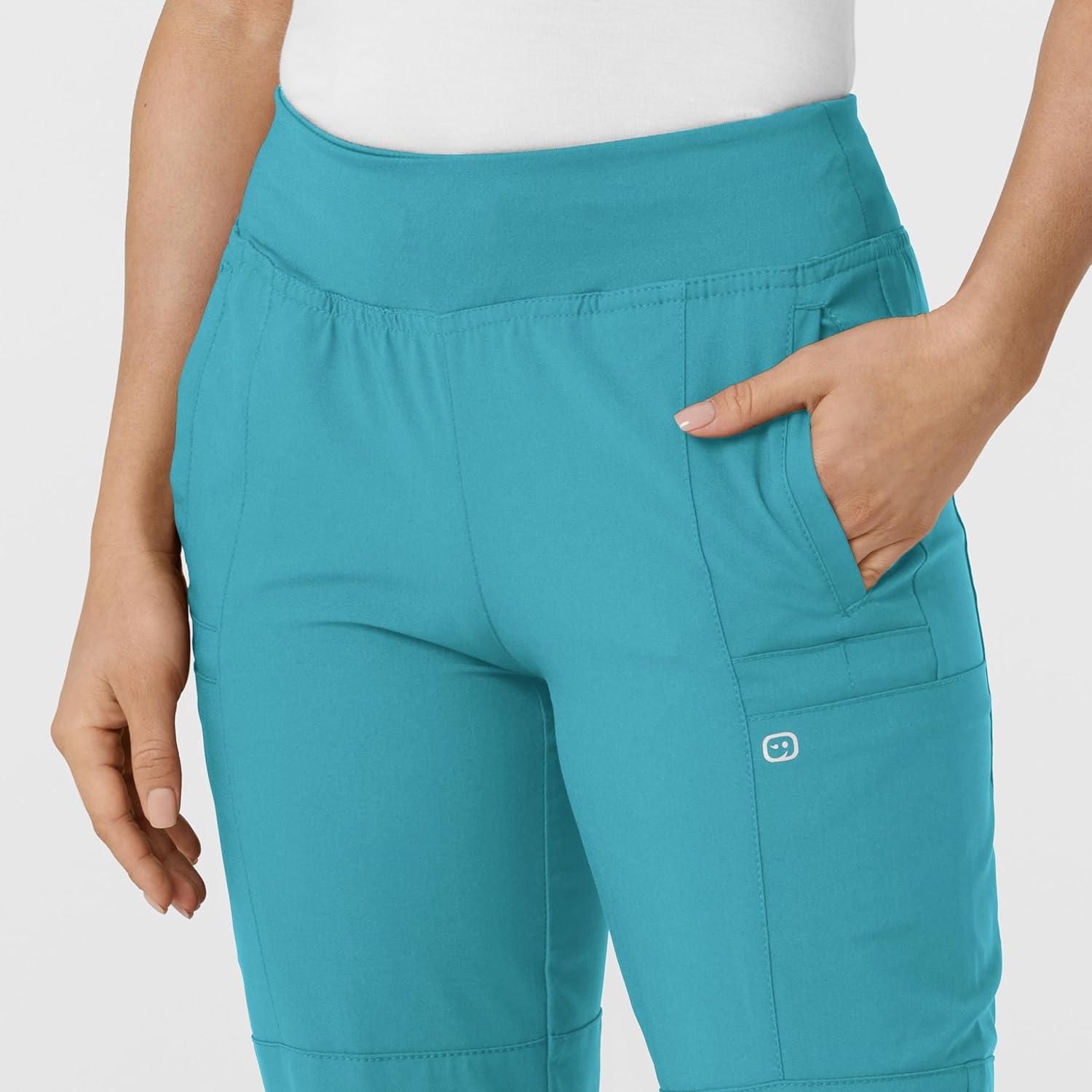 Women’s Comfort Waist Cargo Jogger Scrub Pant, Red, S(Teal Blue)
