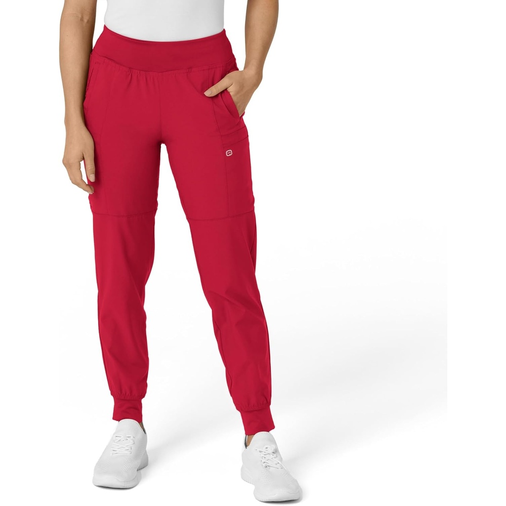 WINK Scrubs for Women, W123, Comfort Waist Cargo Joggers Pants with 8 Pockets(Red)