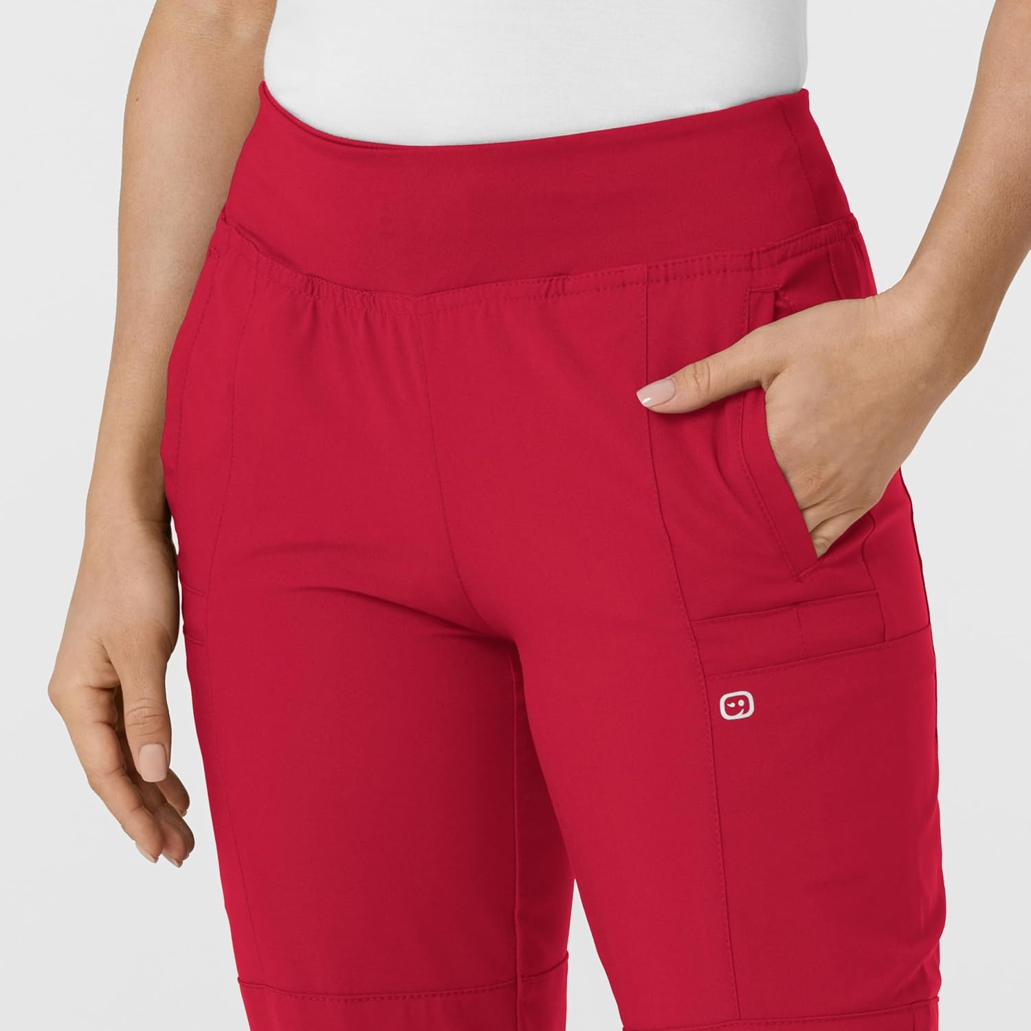 WINK Scrubs for Women, W123, Comfort Waist Cargo Joggers Pants with 8 Pockets(Red)