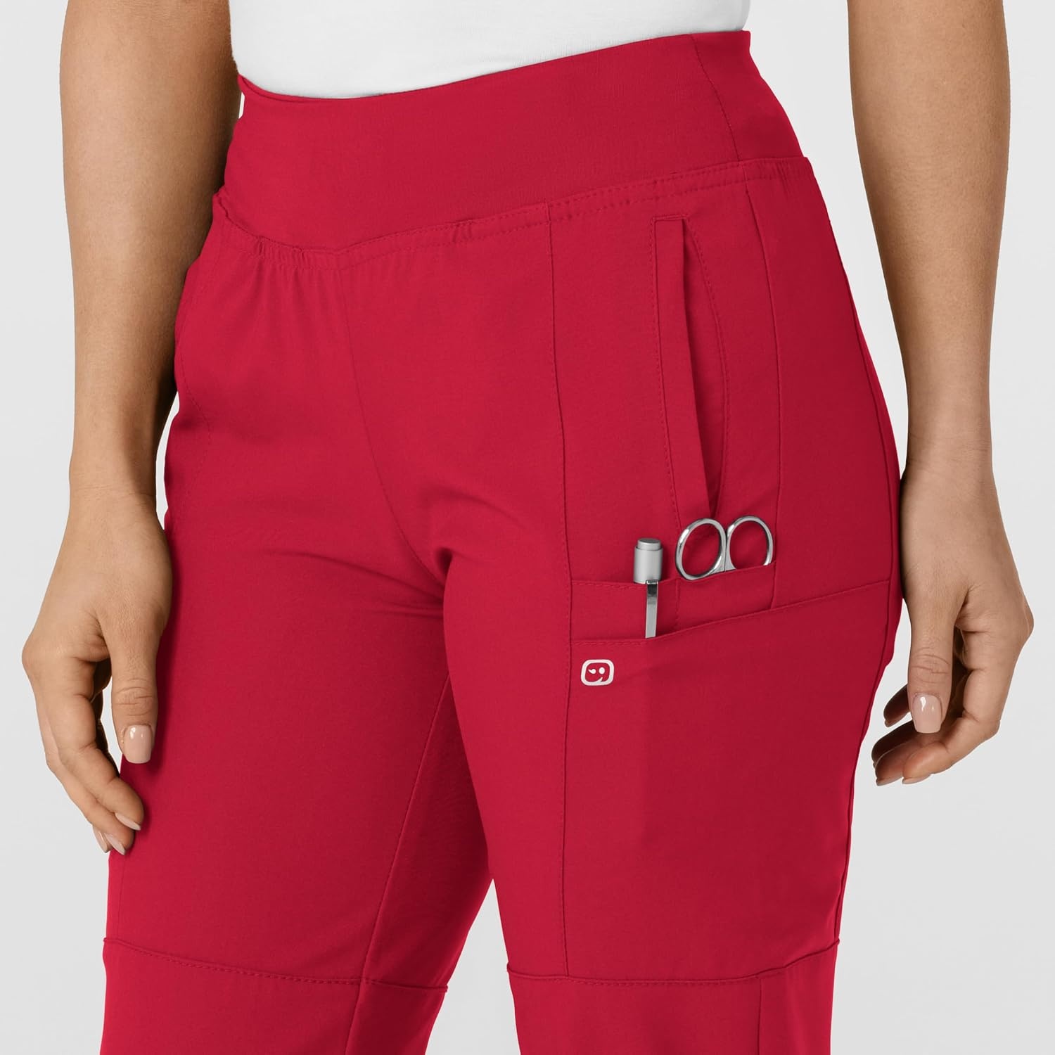 WINK Scrubs for Women, W123, Comfort Waist Cargo Joggers Pants with 8 Pockets(Red)